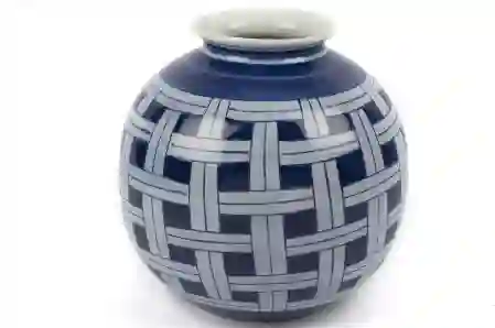 Resim Mikasa Moor Mavi Çizgili Seramik Vazo 12x26cm