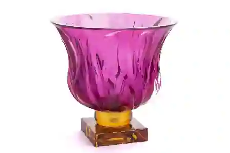 Resim Magenta Kehribar Cam Vazo 23x25cm