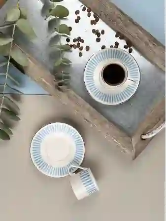 Resim Porser Alya Açık Mavi Kahve Fincan Takımı 2 Kişilik 4 Parça