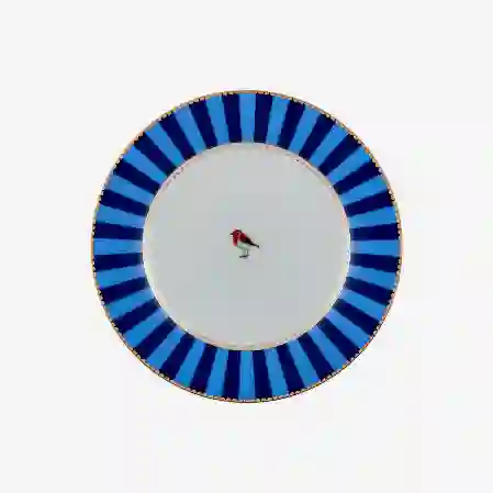 Resim Love Birds Mavi Çizgili Tabak 17 cm