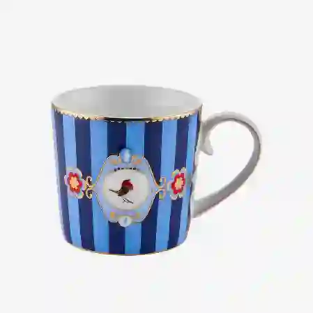 Resim Love Birds Mavi Çizgili Madalyon Desenli Mug 250 ml