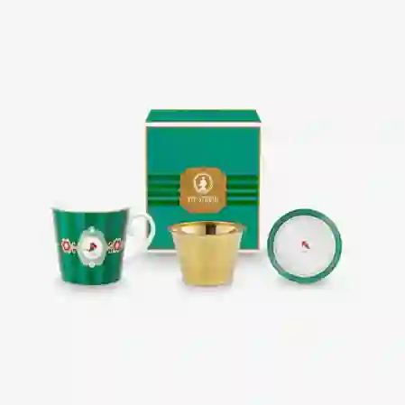 Resim Love Birds Yeşil Çizgili Tek Kişilik Çay Seti 250 ml