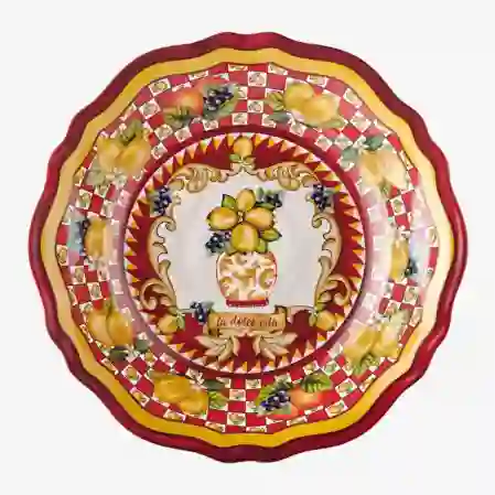 Resim Chiara Alessi Capri Kırmızı Vazo Desenli Servis Kasesi 35cm