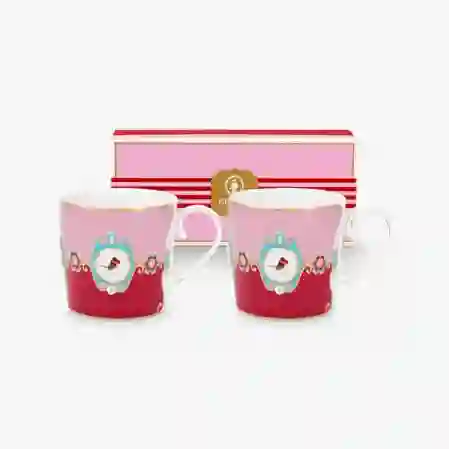 Resim Love Birds Kırmızı/Pembe Madalyon Desenli İkili Küçük Mug Seti 150 ml