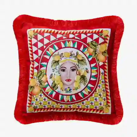 Resim Chiara Alessi Portofino Kırmızı Kadife Dekoratif Yastık 45x45 - Sanat