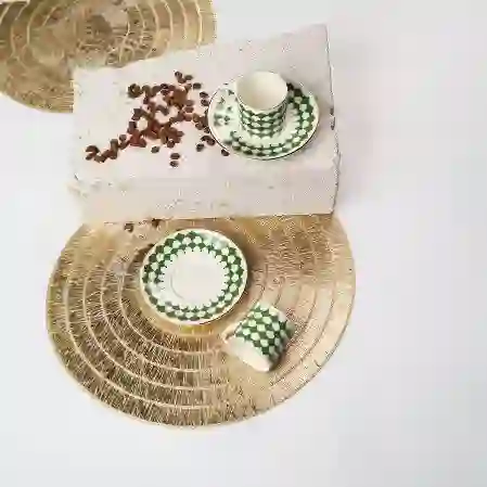 Resim Porser Peyda Koyu Yeşil Kahve Fincan Takımı 2 Kişilik 4 Parça