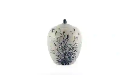 Resim Mavi Kuşlu Porselen Kapaklı Vazo 21x31cm