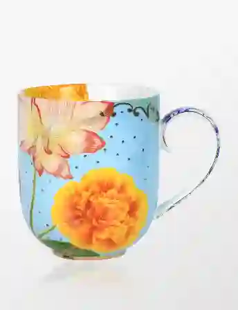 Resim Royal Mavi Çiçek Desenli Büyük Mug