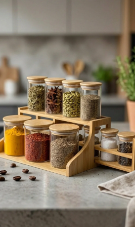 Resim 13 Parça Standlı Cam Baharat Set