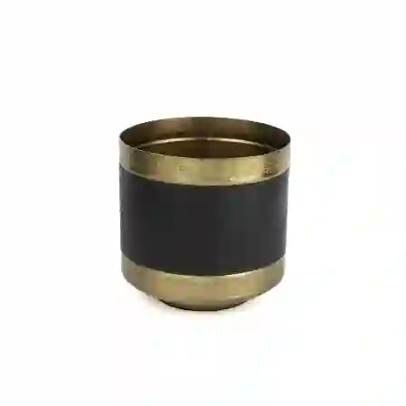 Resim Gold Siyah Deri Kaplı Metal Saksı 25x25cm