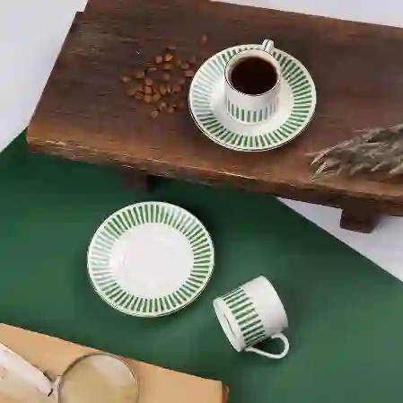Resim Porser Alya Koyu Yeşil Kahve Fincan Takımı 2 Kişilik 4 Parça