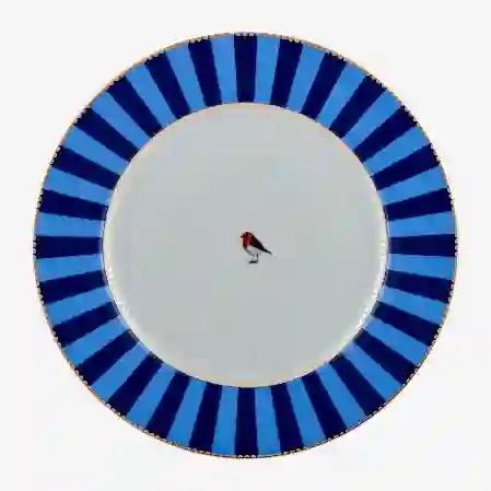 Resim Love Birds Mavi Çizgili Yemek Tabağı 26,5 cm