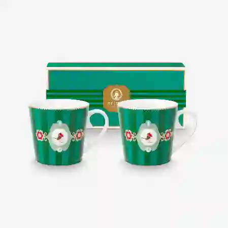 Resim Love Birds Yeşil Çizgili İkili Mug Seti 250 ml
