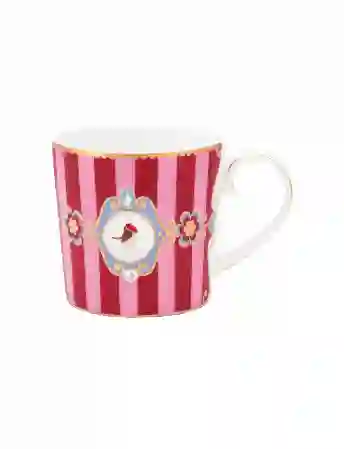 Resim Pip Studio Love Birds Çizgili Kırmızı Pembe Porselen Kup 150ml