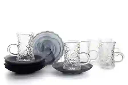 Resim 6lı Çay Bardağı Seti Gri