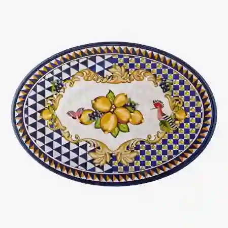 Resim Chiara Alessi Capri Mavi Limon Buketi Oval Tepsi 50cm