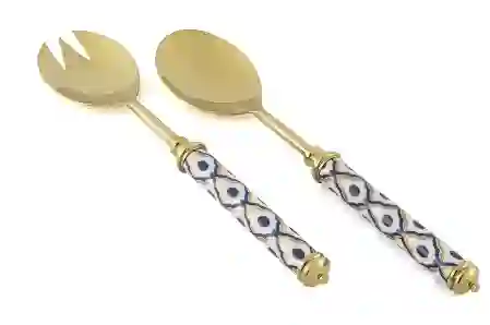 Resim Gold Mavi Desenli Salata Servis Seti