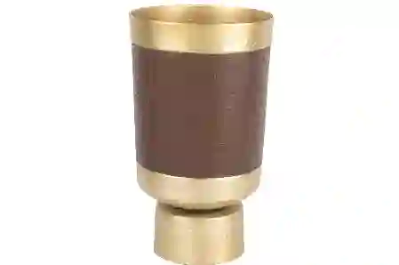 Resim Mikasa Moor Gold Kahve Deri Kaplı Metal Vazo 24x40cm