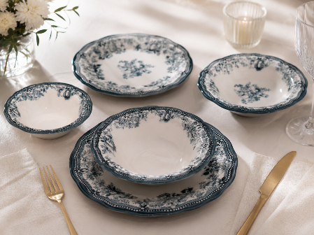 Resim Porser Velour Navy Fulya Yemek Takımı 24 Parça