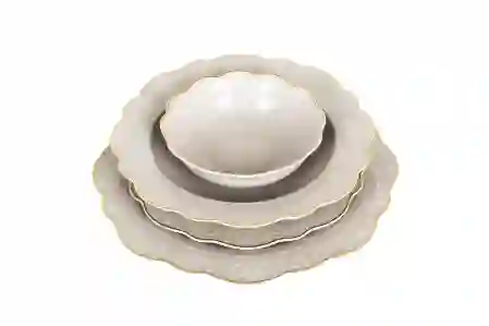 Resim Laurance Taş Rengi New Bone China Yemek Takımı 24 Parça
