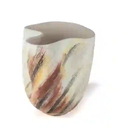 Resim Beyaz Kırmızı Seramik Vazo 30x33cm