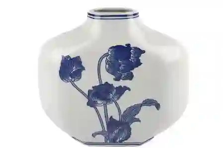 Resim Mikasa Moor Mavi Çiçekli Beyaz Ser Vazo 32x10x32cm