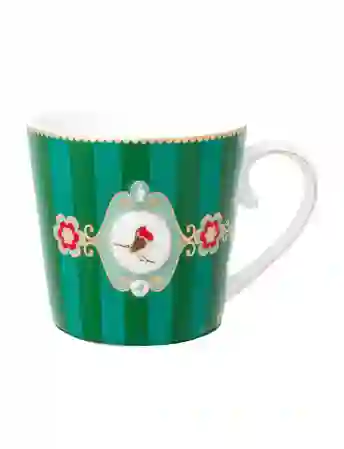 Resim Pip Studio Love Birds Yeşil Çizgili Madalyon Desenli Mug 250ml