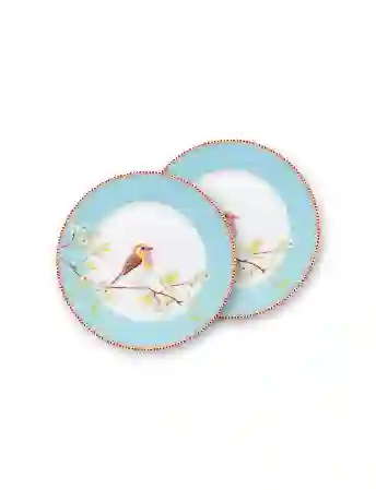 Resim MAVİ KUSLU İKİLİ FLORAL TABAK 21 CM