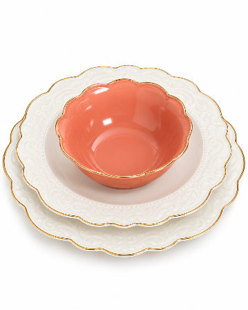 Resim Lucky Art Laurance Krem&Yanık Turuncu Renkli New Bone China Yemek Takımı 24 Parça