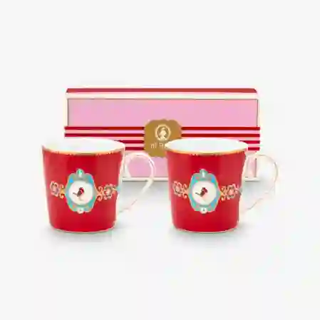 Resim Love Birds Kırmızı Madalyon Desenli İkili Mug Seti 250 ml