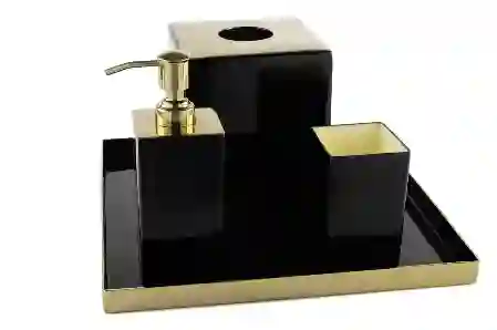 Resim Mikasa Moor Luna Siyah Gold Tepsili Banyo Seti 30X30X20C