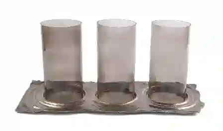 Resim 3lü Gümüş Cam Mumluk 61x23x27cm