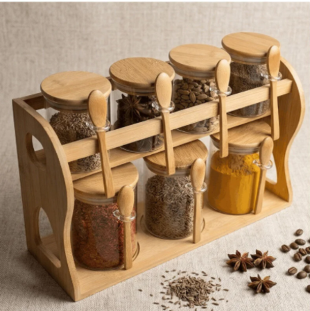 Resim 7li Standlı Cam Baharat Set
