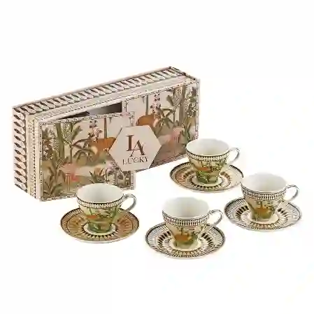 Resim Lucky Art Tropıca Bone 4Lu Kahve Fincanı Seti 110Cc