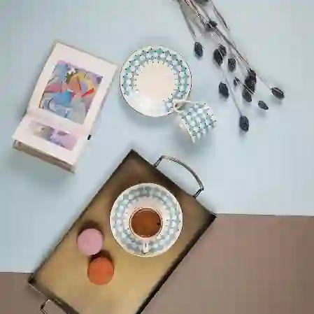 Resim Porser Peyda Açık Mavi Kahve Fincan Takımı 2 Kişilik 4 Parça