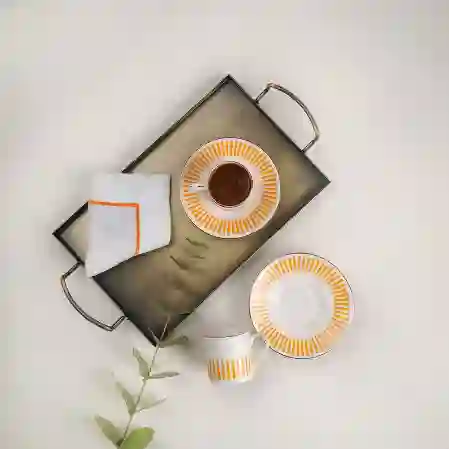 Resim Porser Alya Turuncu Kahve Fincan Takımı 2 Kişilik 4 Parça