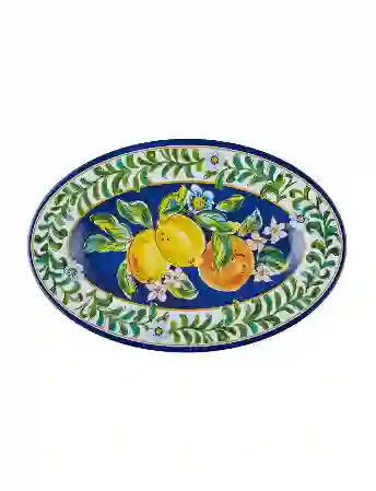 Resim Chiara Alessi Limoncello Mavi Beyaz Oval Servis Tabağı 30cm &Chiara Alessi&