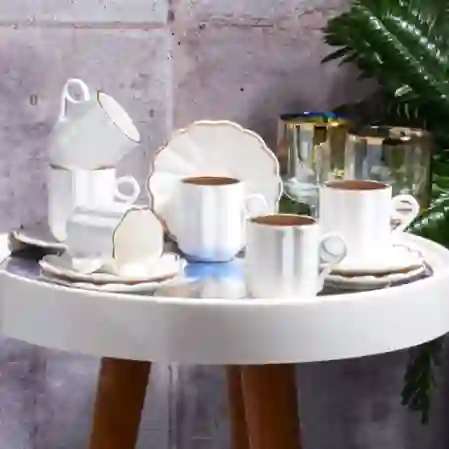 Resim Kosova New Bone China 6'lı Modern Kahve Fincan Seti
