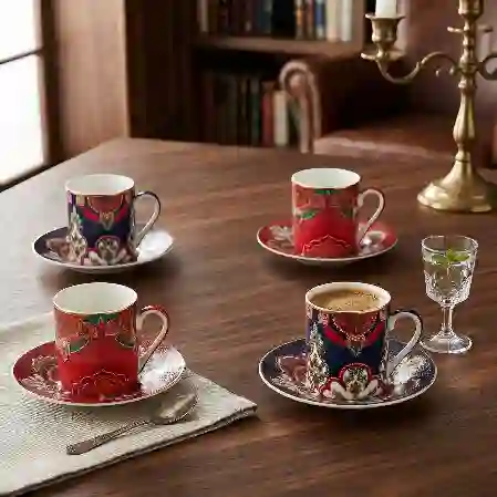 Resim Lucky Art Etro Bone 4Lu Kahve Fıncanı Setı 100Cc