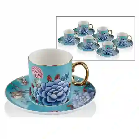 Resim Lamedore Floral Blue 6Pcs Tea Cups Set