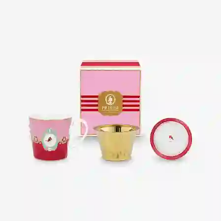 Resim Love Birds Kırmızı/Pembe Madalyon Desenli Tek Kişilik Çay Seti 250 ml