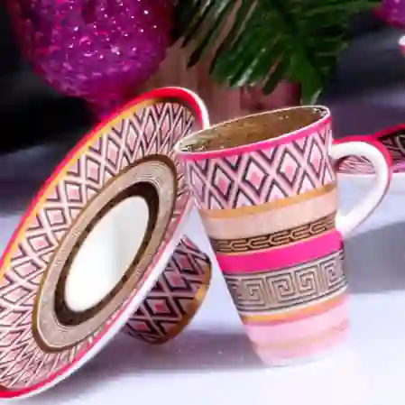 Resim Kosova Porselen 6'lı Renkli Kahve Takımı