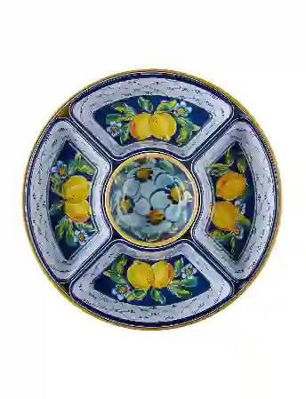 Resim Chiara Alessi Limoncello Mavi - Beyaz 5 Bölmeli Servis Tepsisi 39Cm 