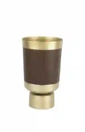 Resim Mikasa Moor Gold Siyah Deri Kaplı Metal Vazo 19x30cm