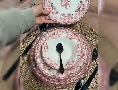 Resim Porser Velour Maroon Fulya Yemek Takımı 24 Parça