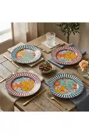 Resim Paısley Bone 27Cm 4Lu Yuvarlak Tabak Seti