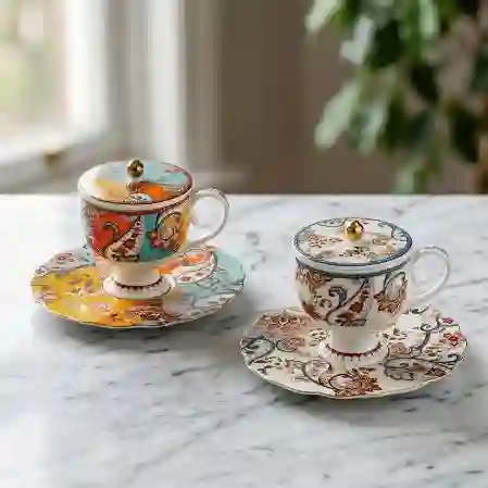 Resim Paısley Bone 2Lı Kapaklı Çay Fincanı Seti 150Cc