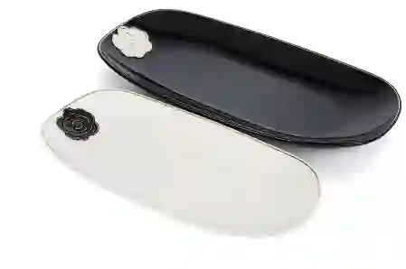 Resim Mikasa Moor Rosaria Siyah Beyaz 2li Oval Tabak 13x26cm-35x15cm