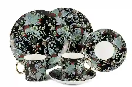 Resim Mikasa Moor Garden Siyah 2li Pasta Tab Çay Fincan St 6prç 180cc