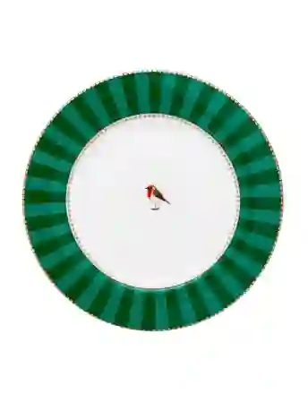 Resim Pip Studio Love Birds Yeşil Çizgili Tabak 17cm